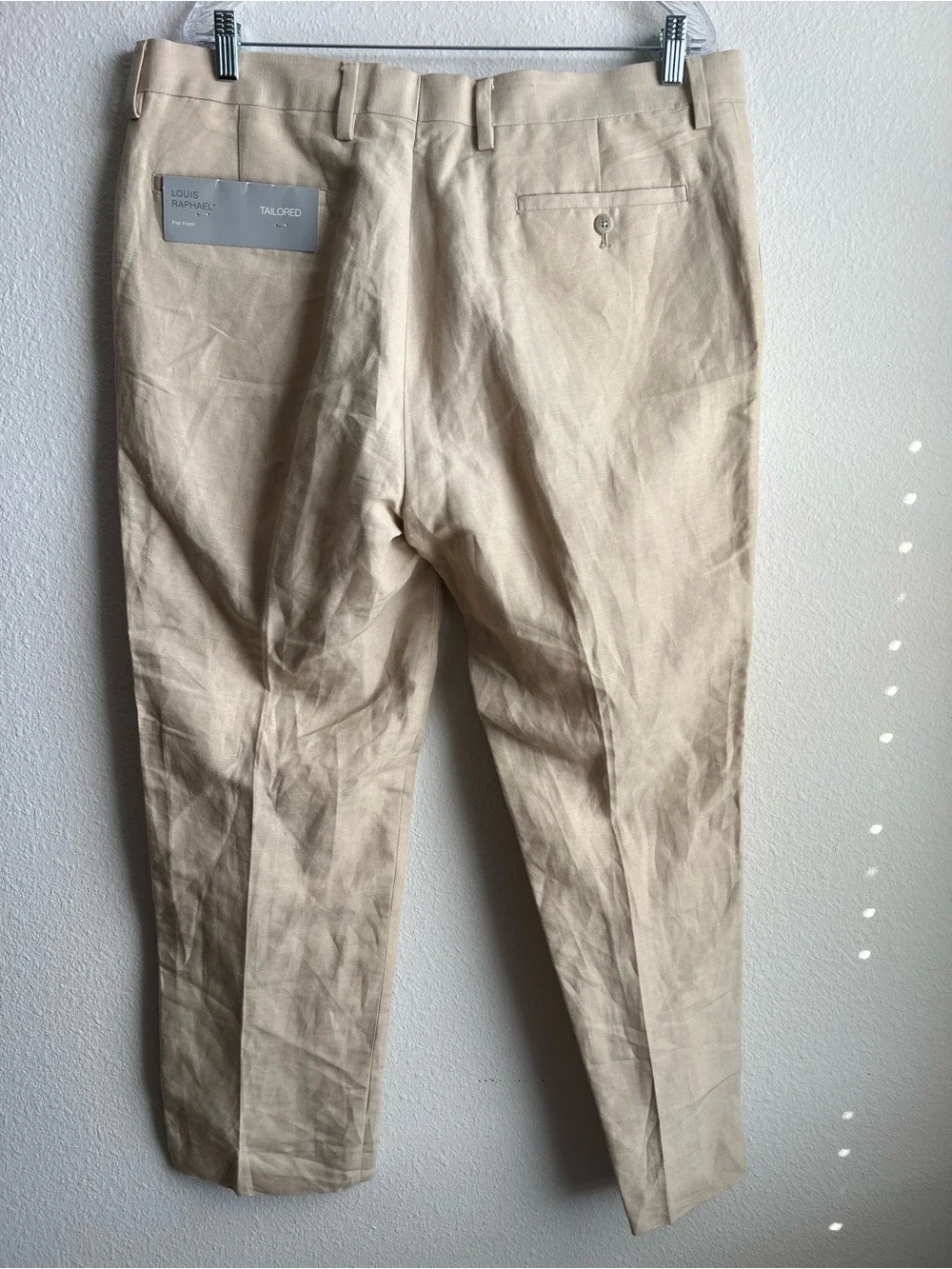 Louis Raphael Men's Tailored Linen Blend Dress Pants in Light Beige